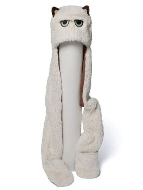 GUND Grumpy Cat Scarf Hat Plush Hooded Hat Scarf Combo Paw Pockets One Size